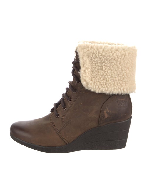 UGG Leather Fur Trim Lace-Up Boots