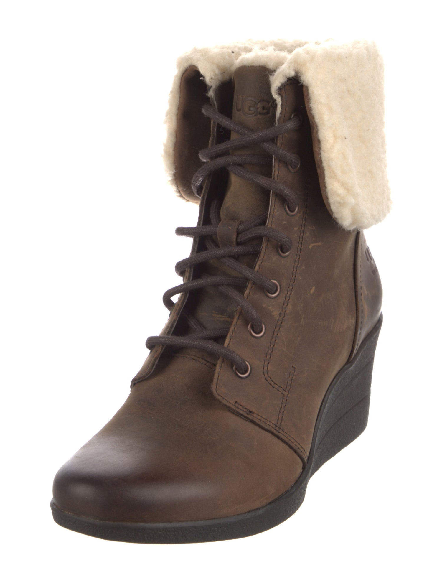 UGG Leather Fur Trim Lace-Up Boots