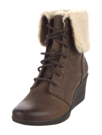 UGG Leather Fur Trim Lace-Up Boots