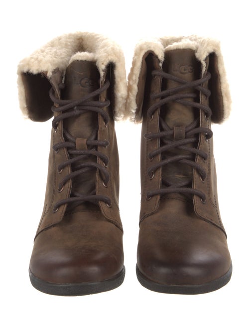 UGG Leather Fur Trim Lace-Up Boots