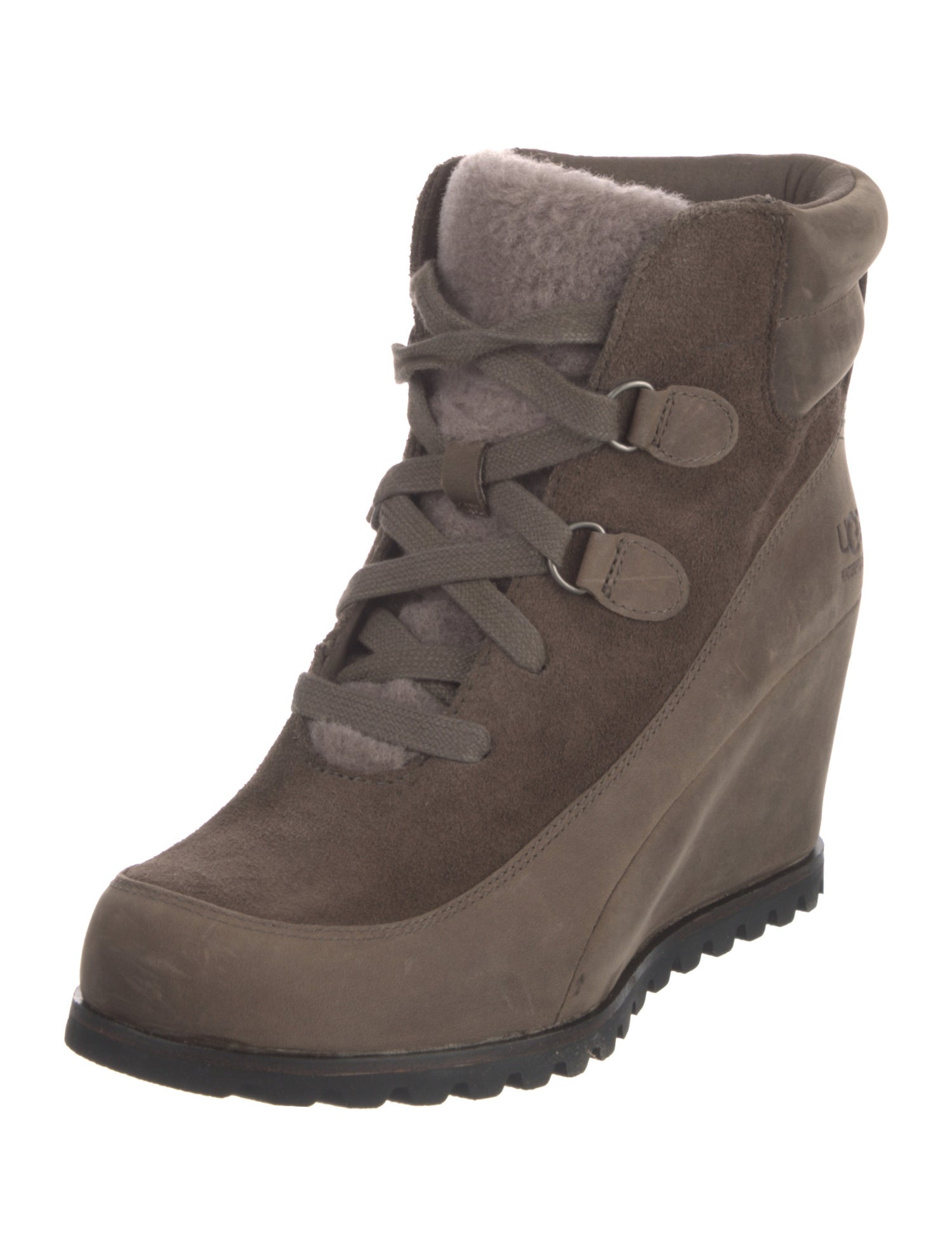 UGG Suede Fur Trim Lace-Up Boots