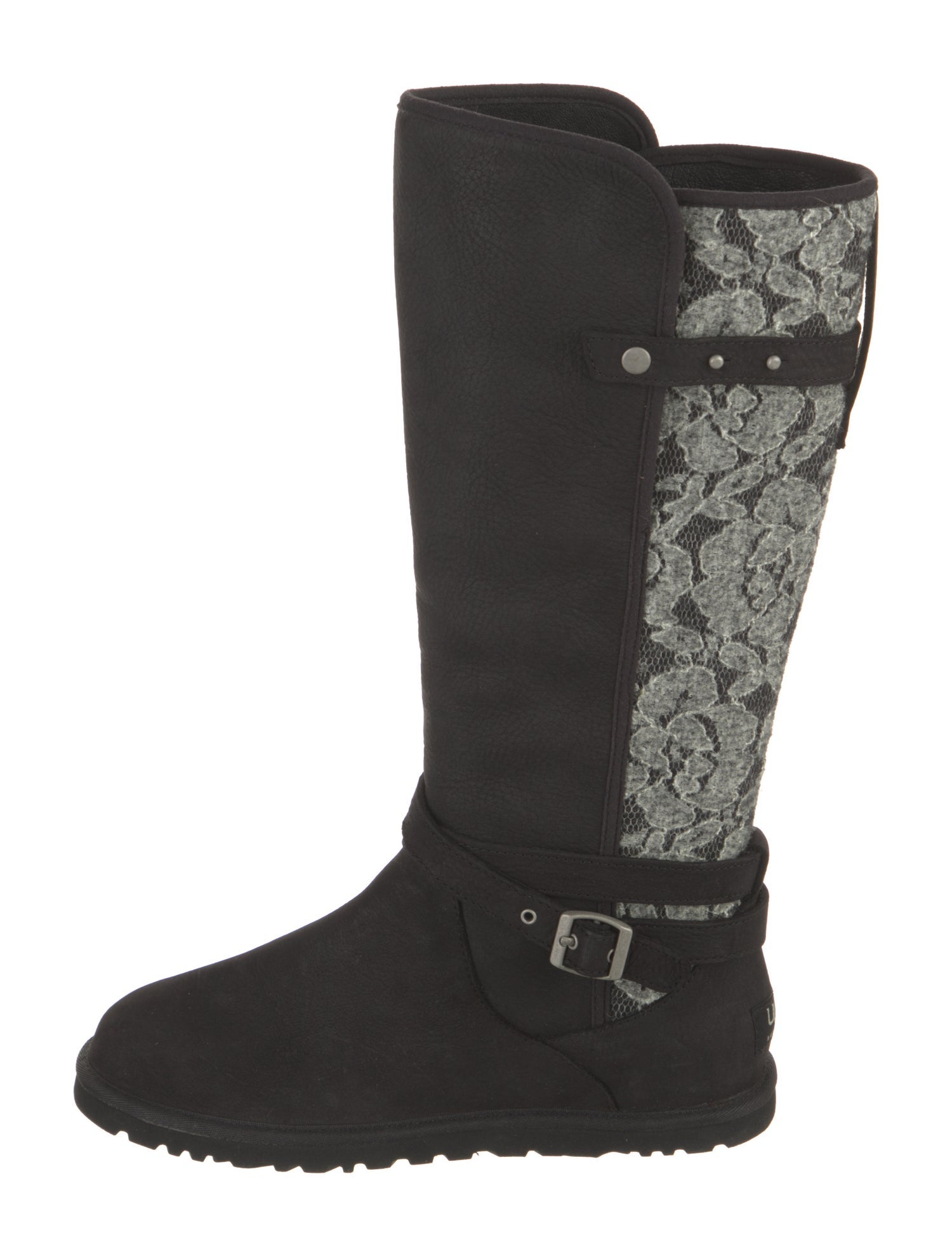 UGG Leather Lace Pattern Moto Boots