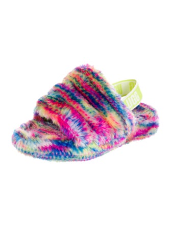 UGG Faux Fur Printed Slingback Sandals