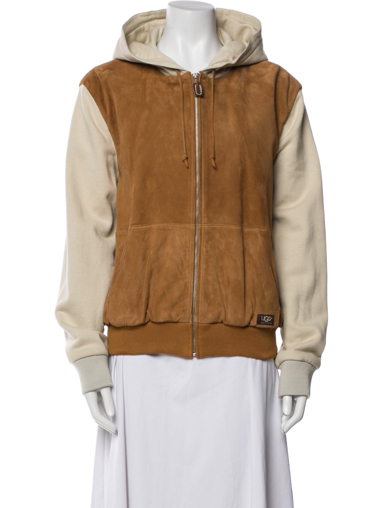 UGG Leather Colorblock Pattern Bomber Jacket w/ Tags