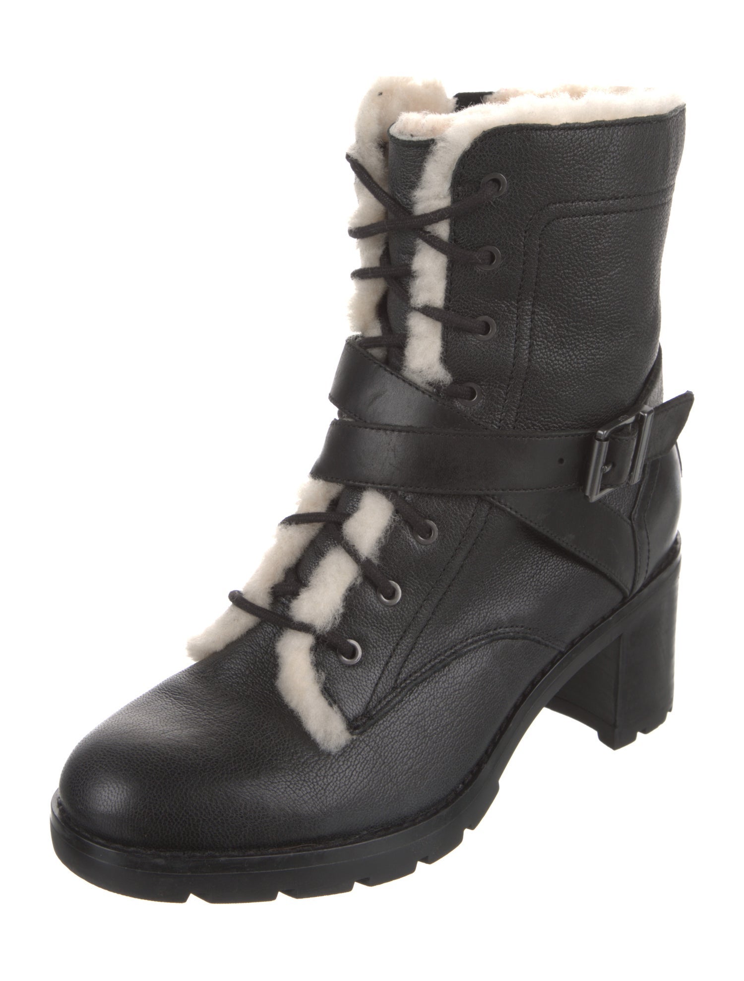 UGG Leather Colorblock Pattern Combat Boots