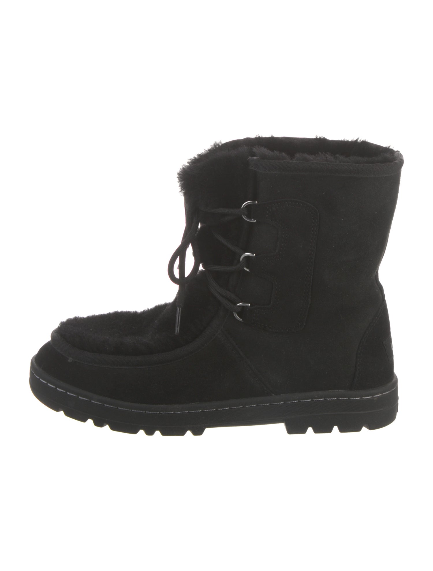 UGG Suede Fur Trim Lace-Up Boots