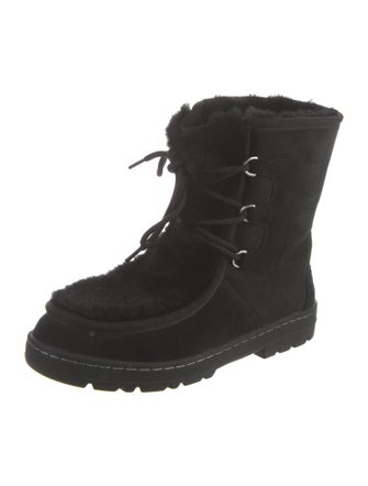 UGG Suede Fur Trim Lace-Up Boots