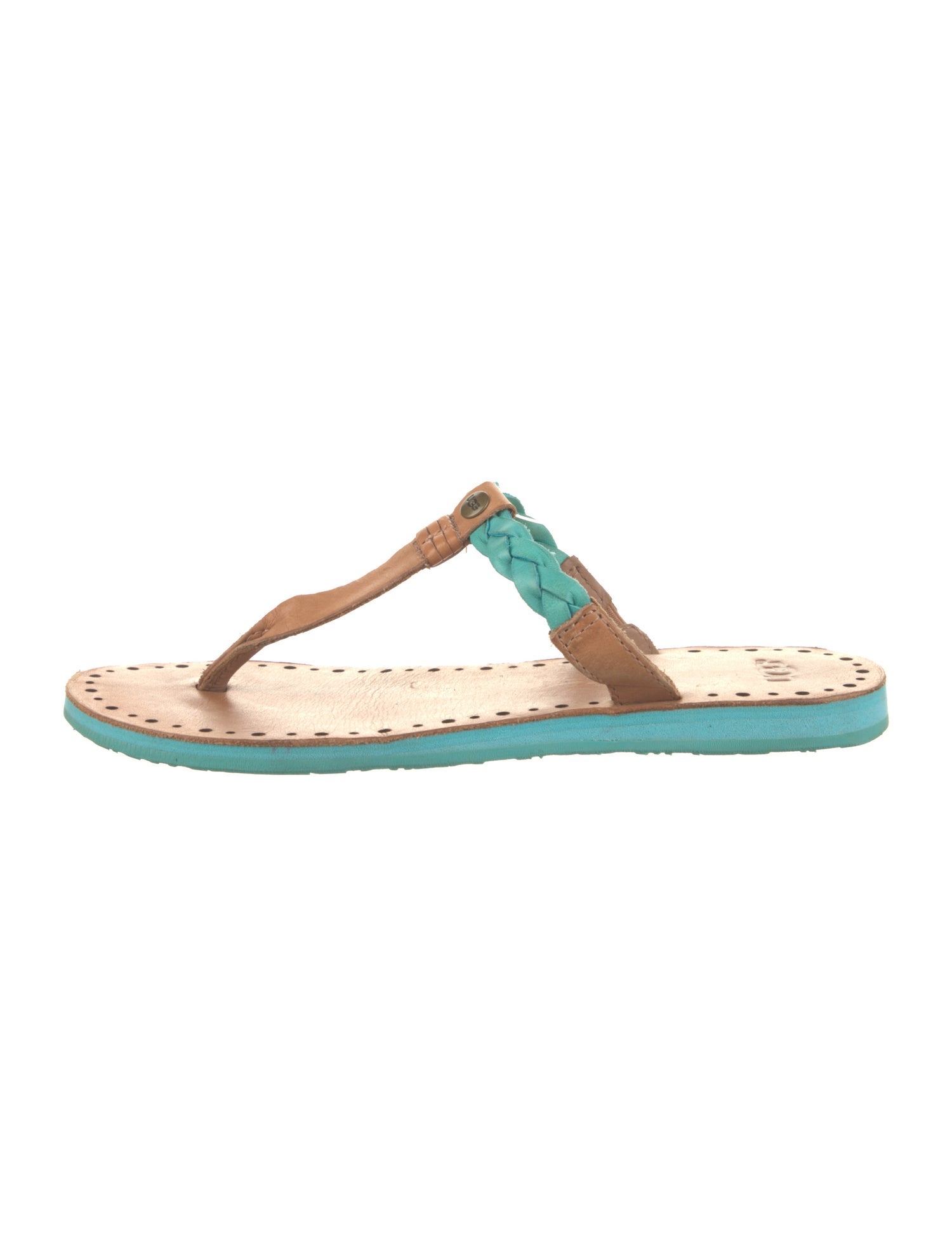 UGG Leather Braided Accents T-Strap Sandals