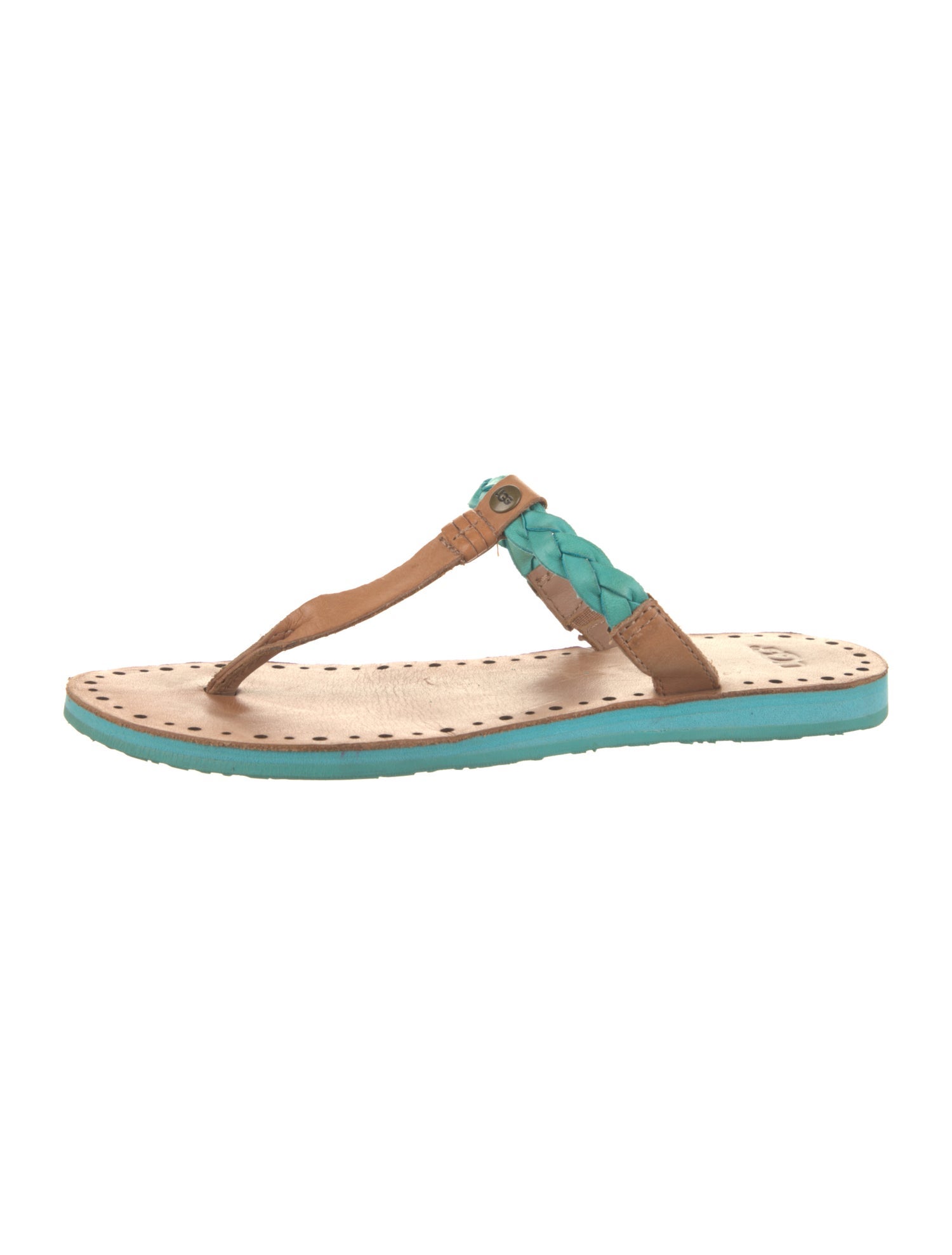 UGG Leather Braided Accents T-Strap Sandals
