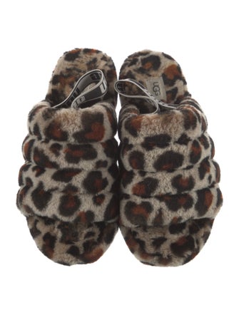 UGG Shearling Animal Print Slingback Sandals