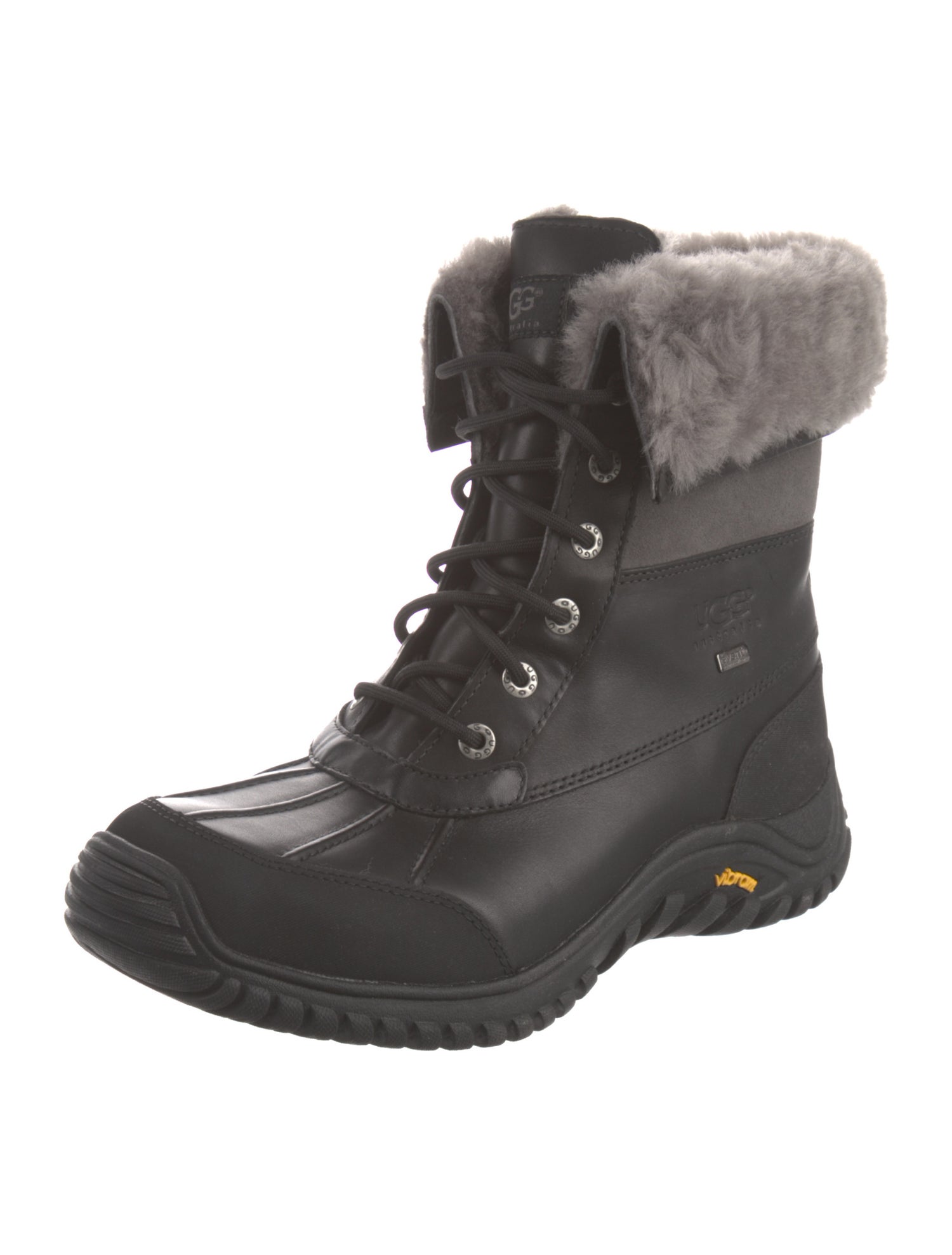 UGG Leather Faux Fur Trim Lace-Up Boots