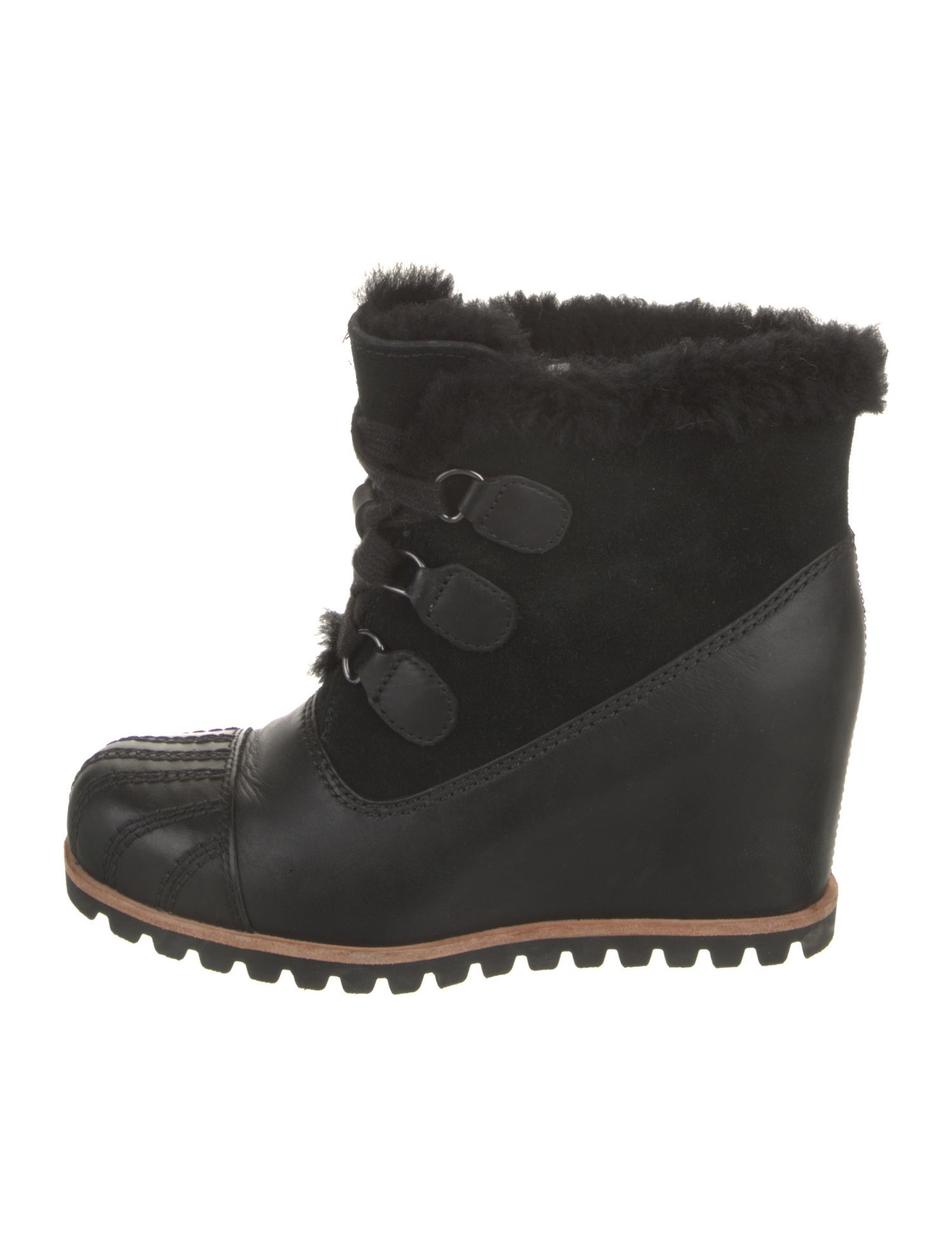 UGG Leather Faux Fur Trim Lace-Up Boots
