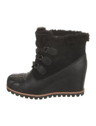 UGG Leather Faux Fur Trim Lace-Up Boots