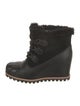 UGG Leather Faux Fur Trim Lace-Up Boots