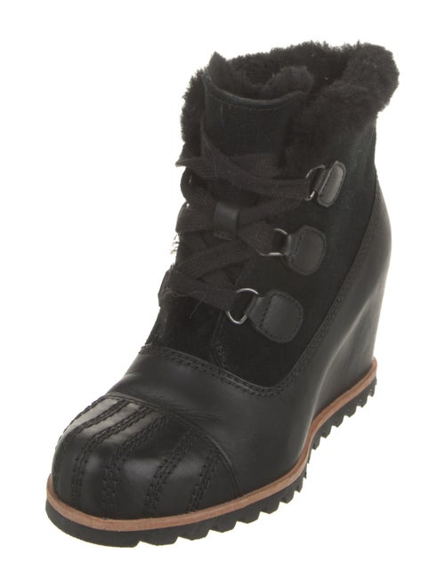 UGG Leather Faux Fur Trim Lace-Up Boots
