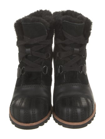 UGG Leather Faux Fur Trim Lace-Up Boots