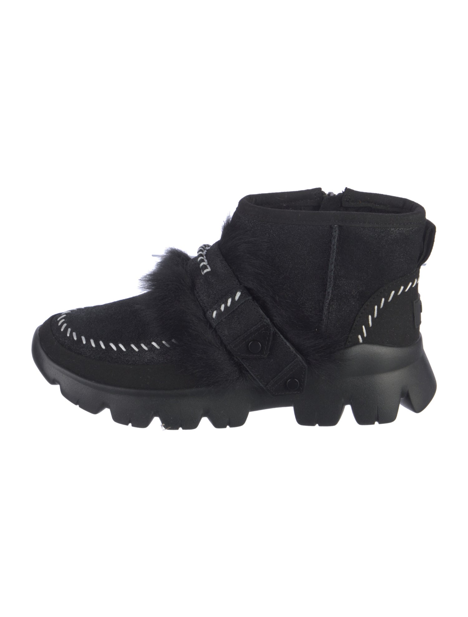 UGG Suede Fur Trim Lace-Up Boots