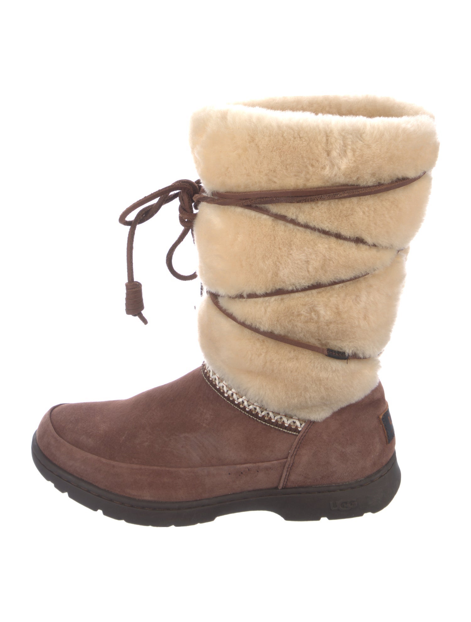 UGG Suede Colorblock Pattern Lace-Up Boots