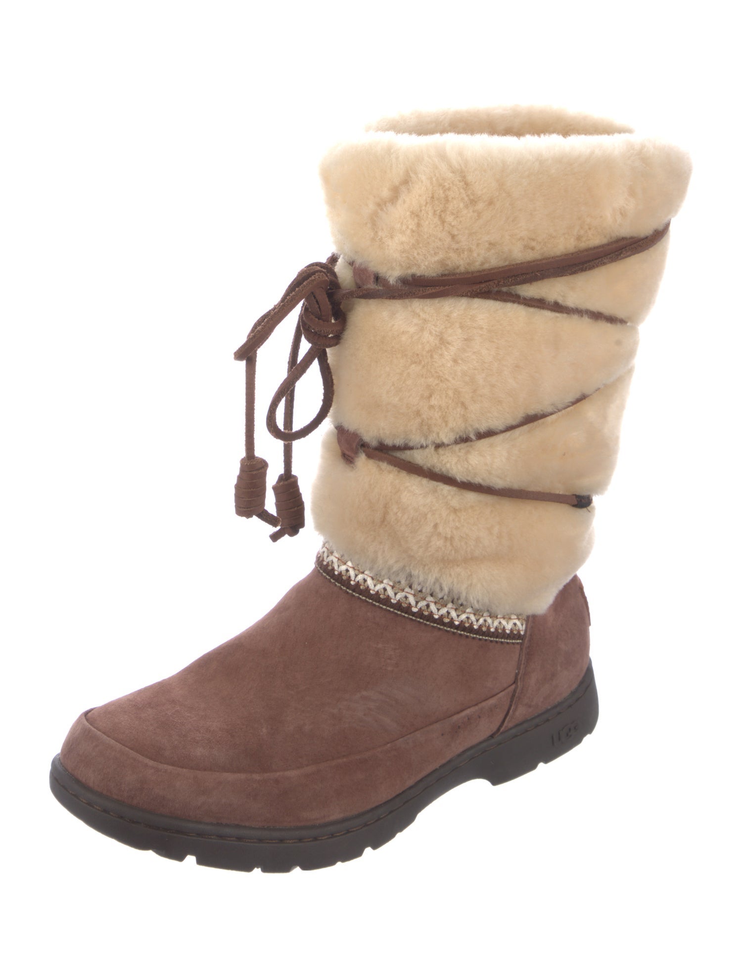 UGG Suede Colorblock Pattern Lace-Up Boots