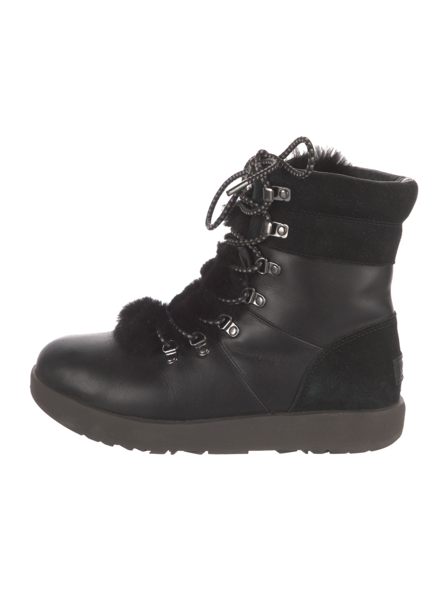 UGG Leather Faux Fur Trim Combat Boots