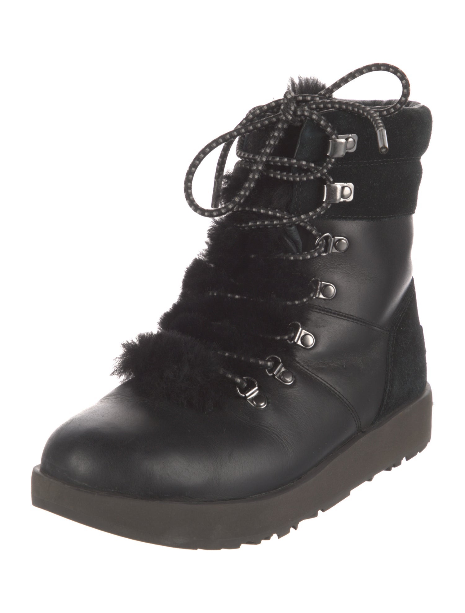 UGG Leather Faux Fur Trim Combat Boots