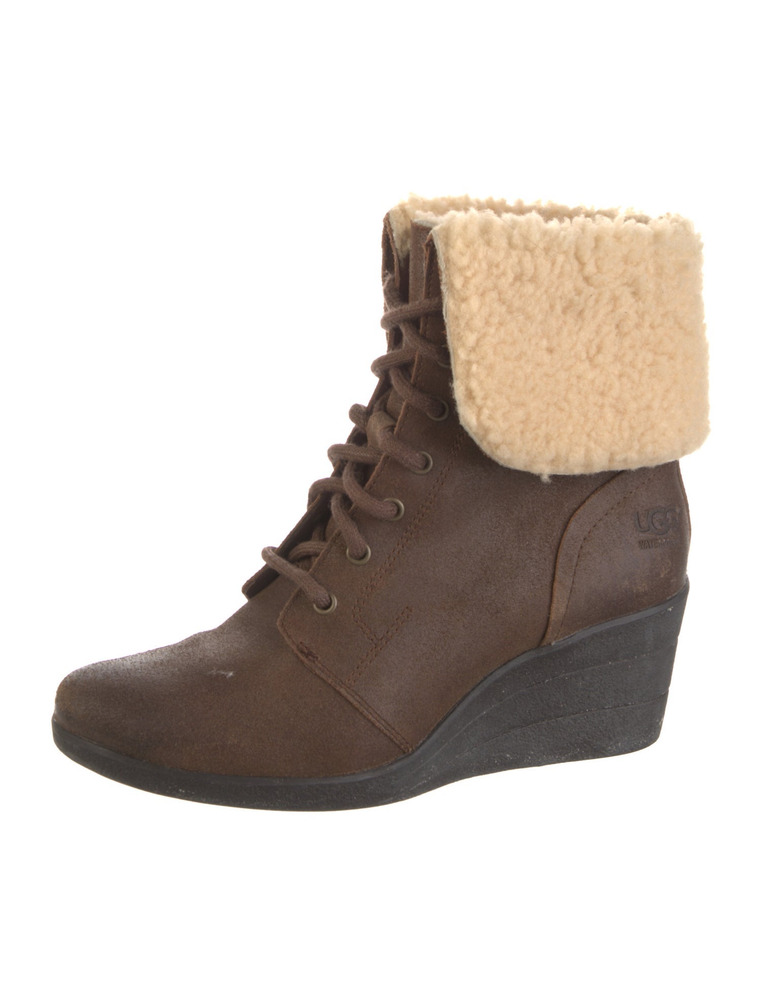 UGG Suede Colorblock Pattern Lace-Up Boots