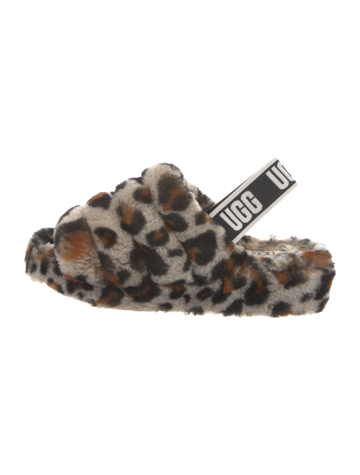 UGG Fur Animal Print Slingback Sandals