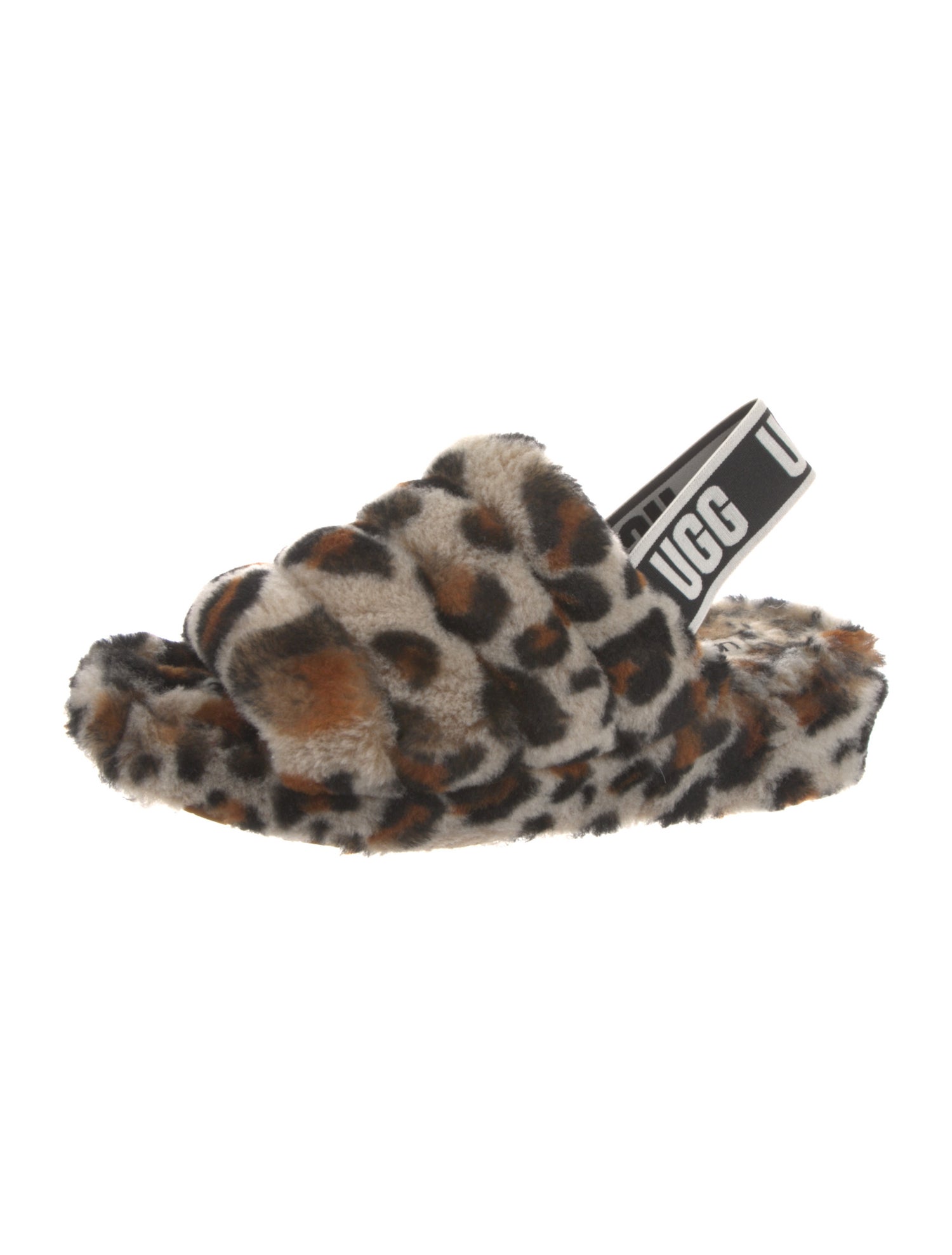 UGG Fur Animal Print Slingback Sandals