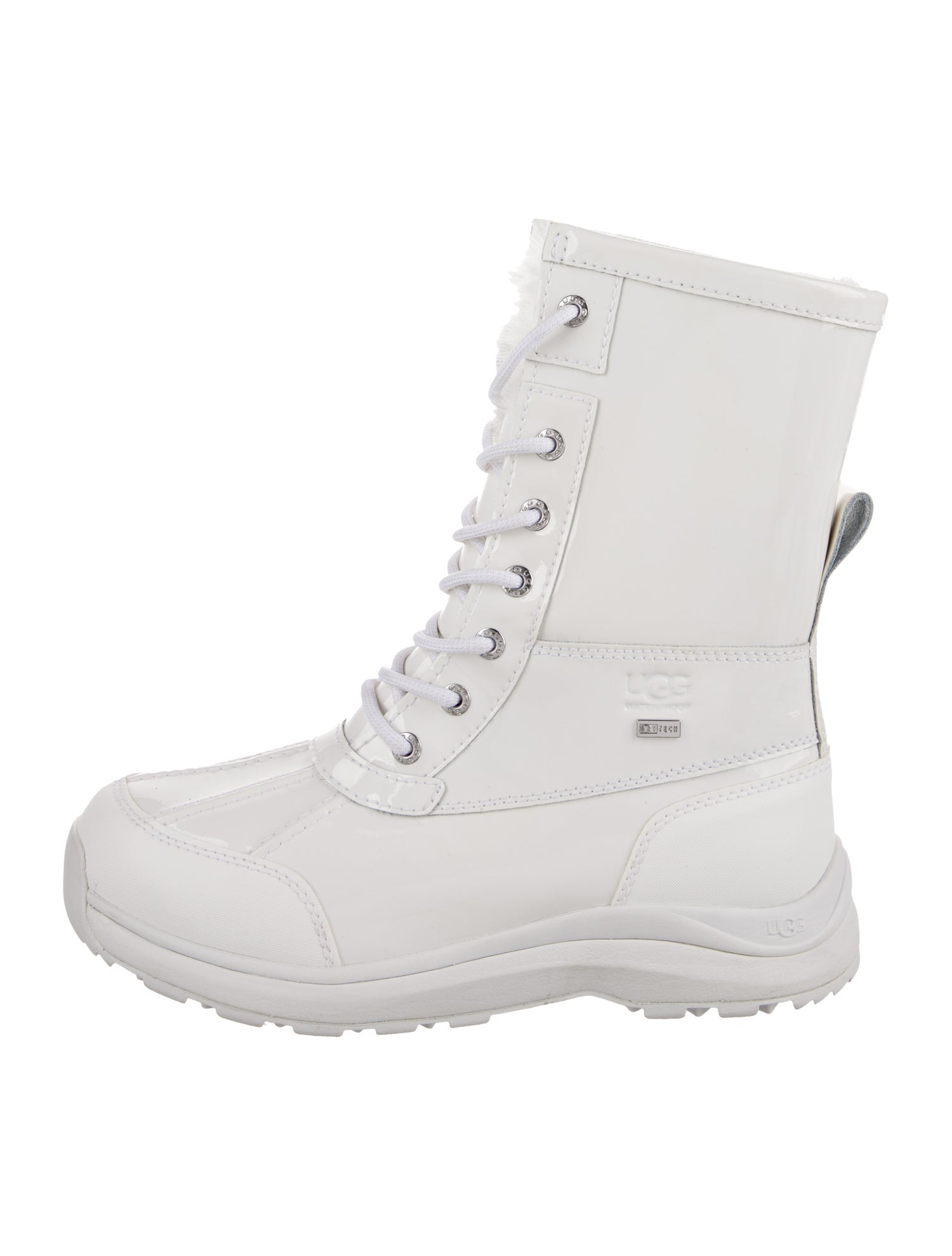 UGG Patent Leather Fur Trim Combat Boots