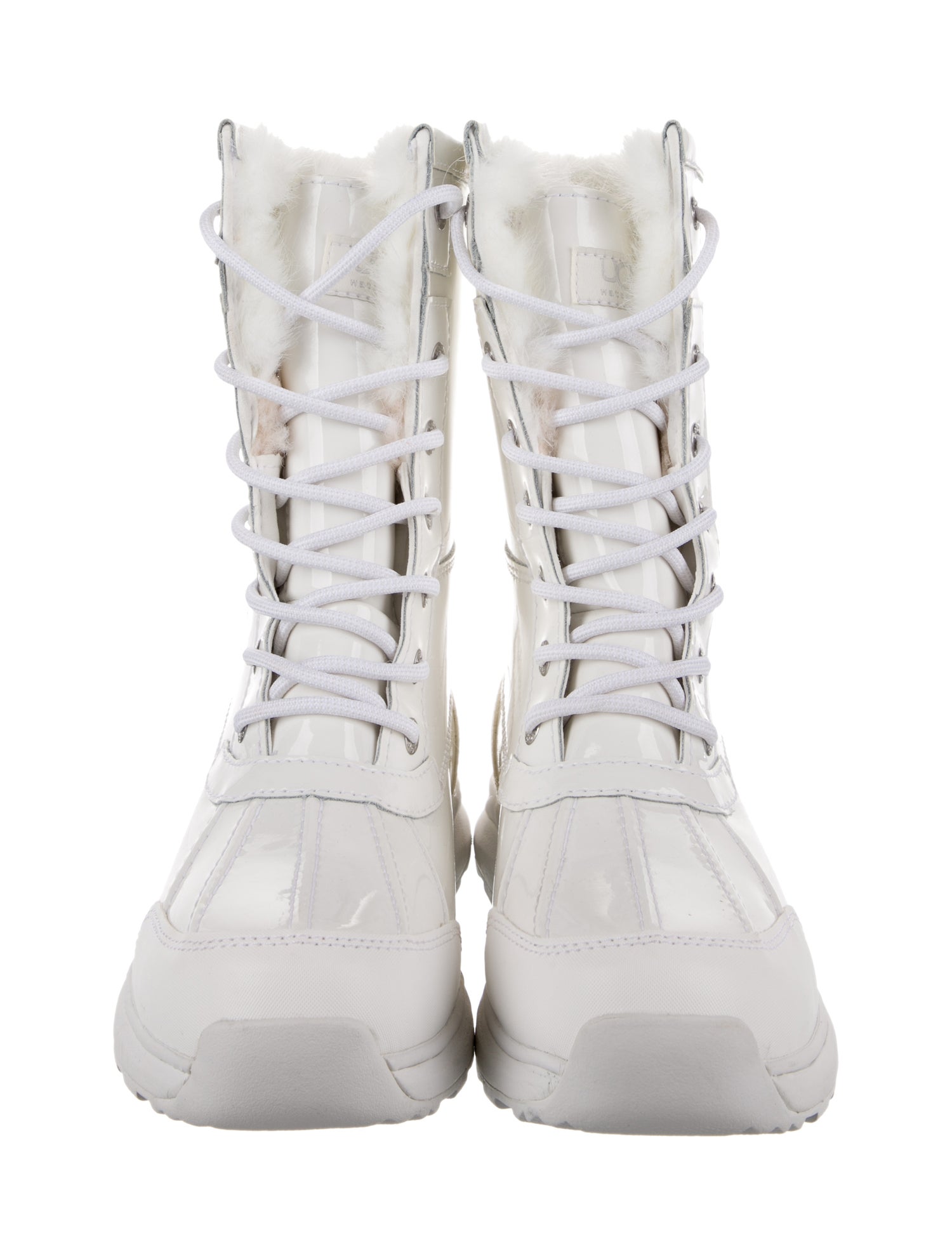 UGG Patent Leather Fur Trim Combat Boots