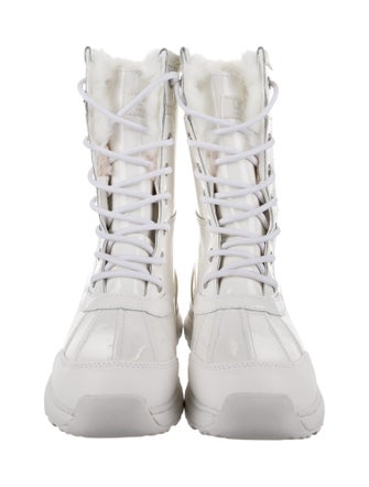 UGG Patent Leather Fur Trim Combat Boots