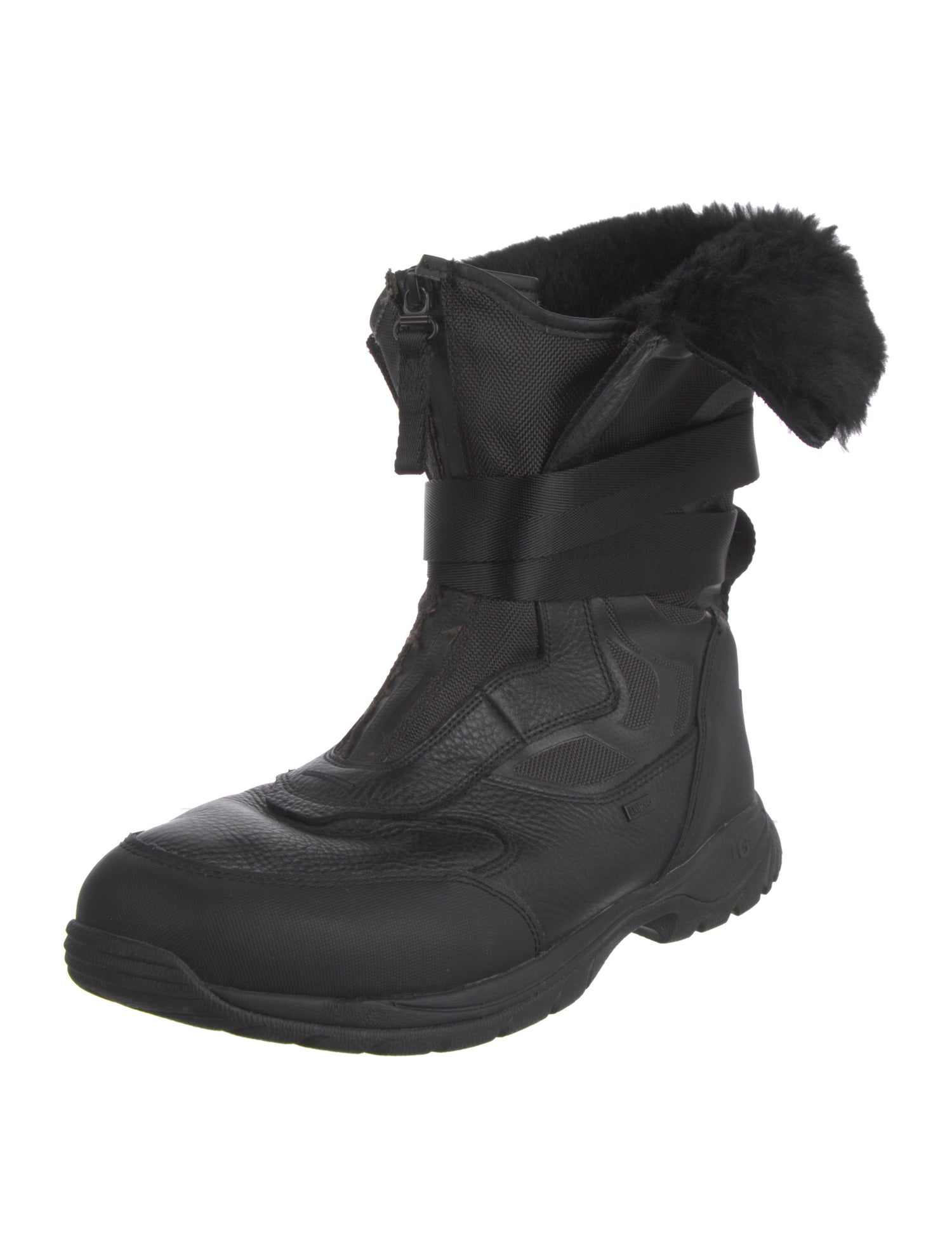 UGG Leather Fur Trim Lace-Up Boots