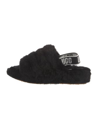 UGG Fur Graphic Print Slingback Sandals