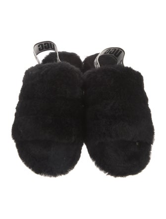 UGG Fur Graphic Print Slingback Sandals