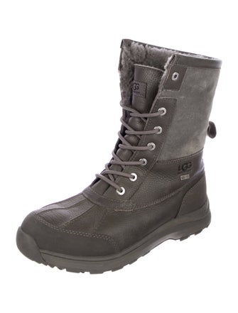 UGG Leather Fur Trim Lace-Up Boots