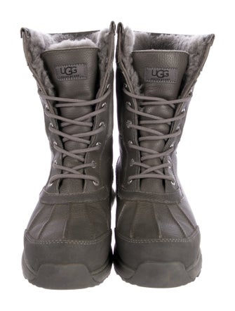 UGG Leather Fur Trim Lace-Up Boots