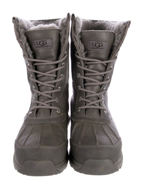 UGG Leather Fur Trim Lace-Up Boots