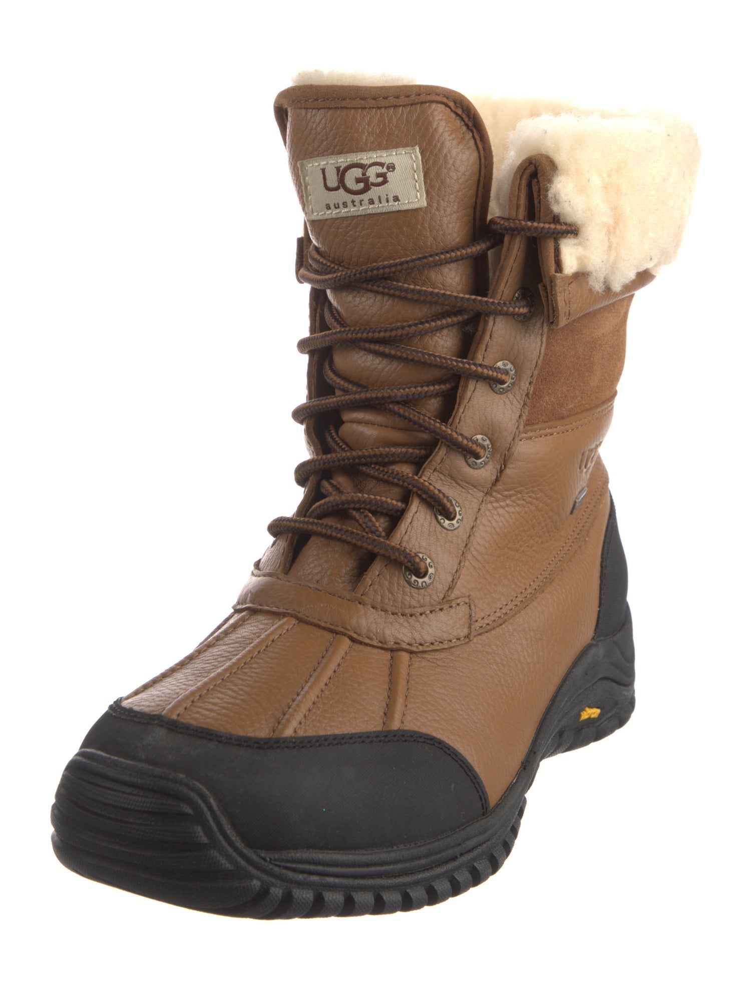UGG Leather Fur Trim Lace-Up Boots