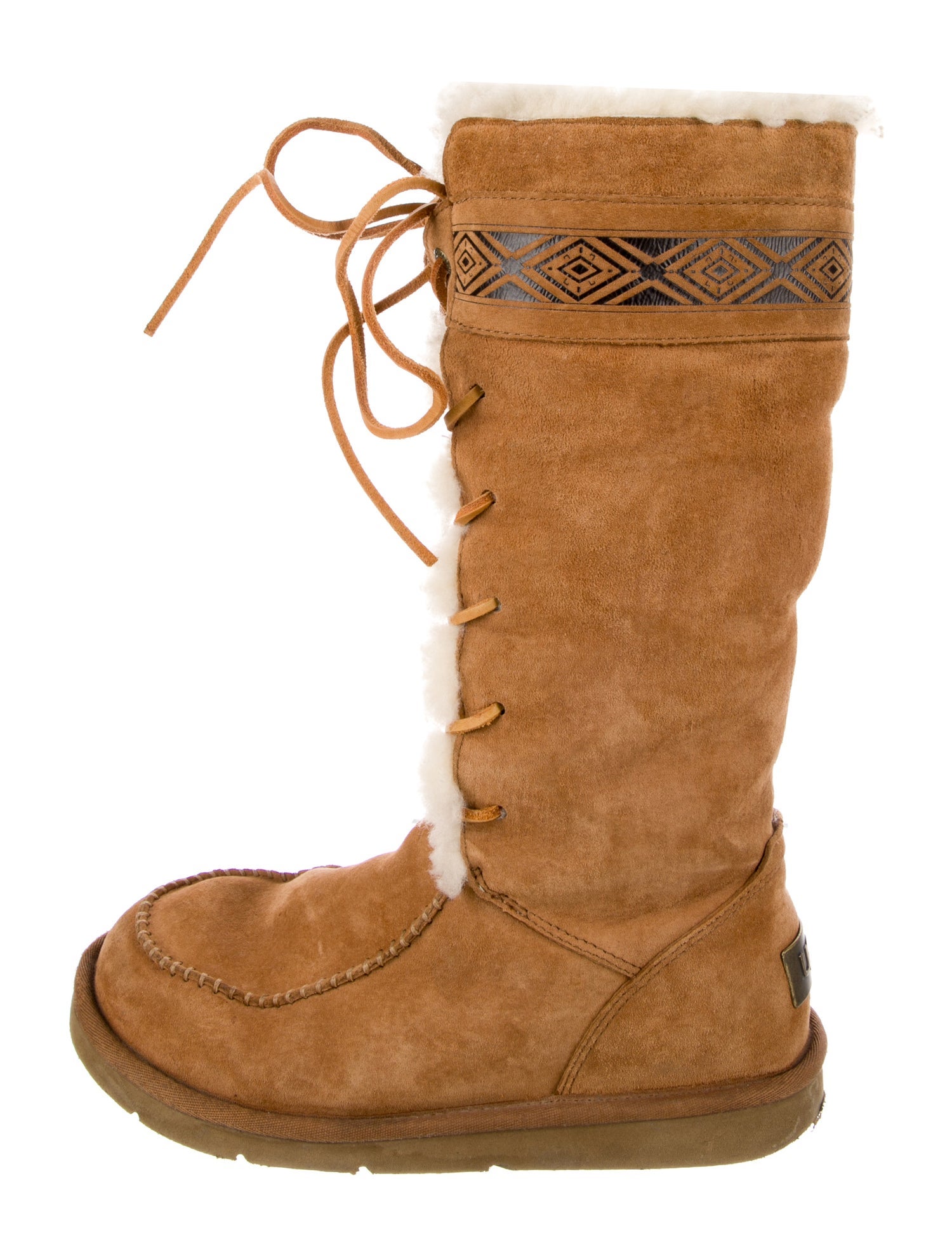 UGG Suede Fur Trim Lace-Up Boots