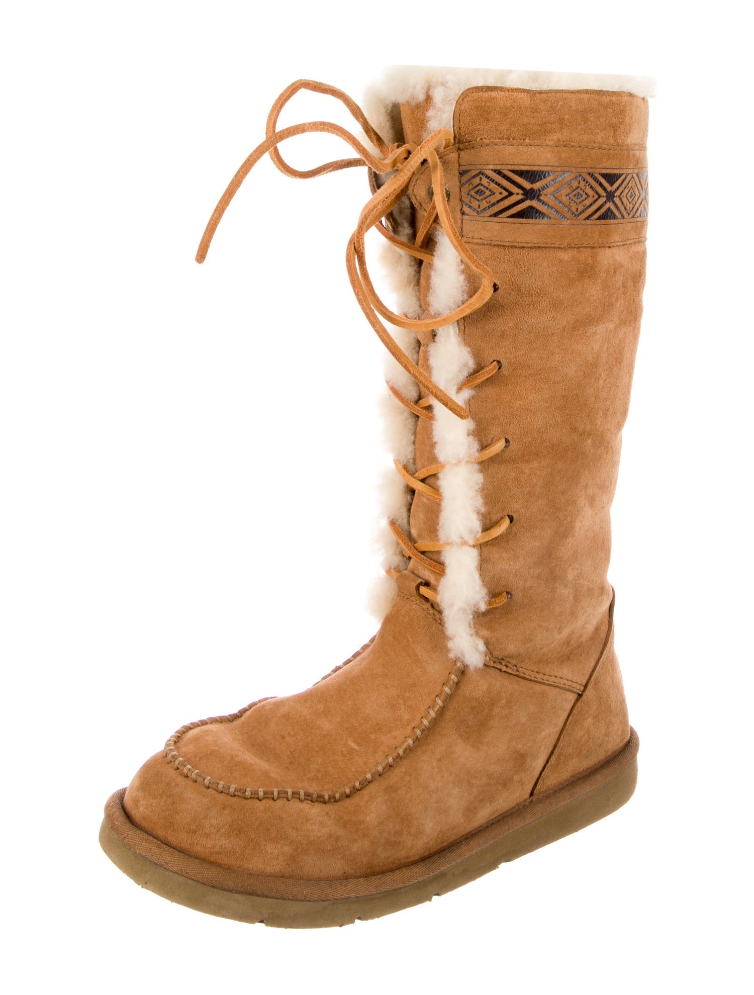 UGG Suede Fur Trim Lace-Up Boots