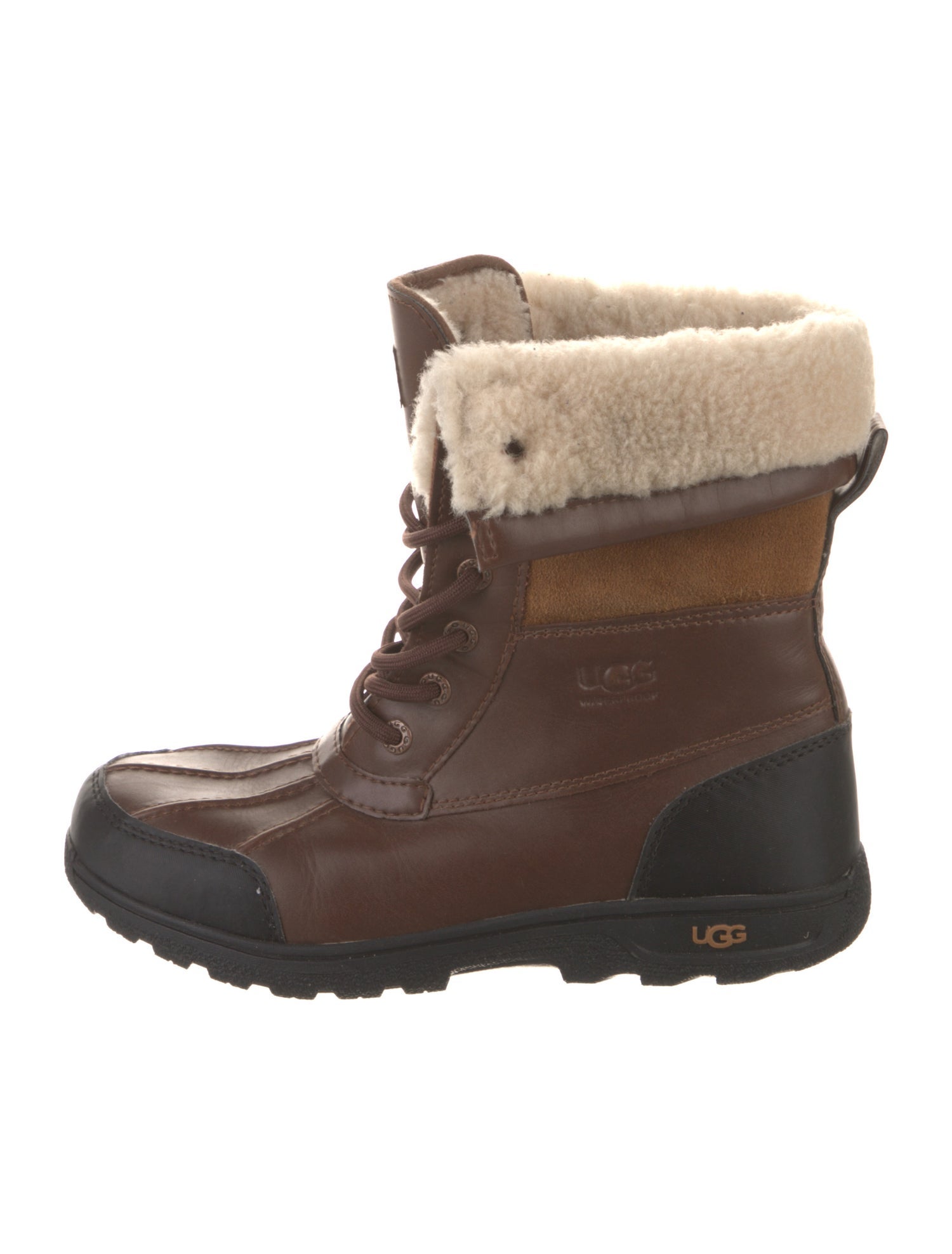 UGG Leather Colorblock Pattern Lace-Up Boots