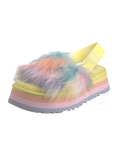 UGG Fur Colorblock Pattern Slingback Sandals