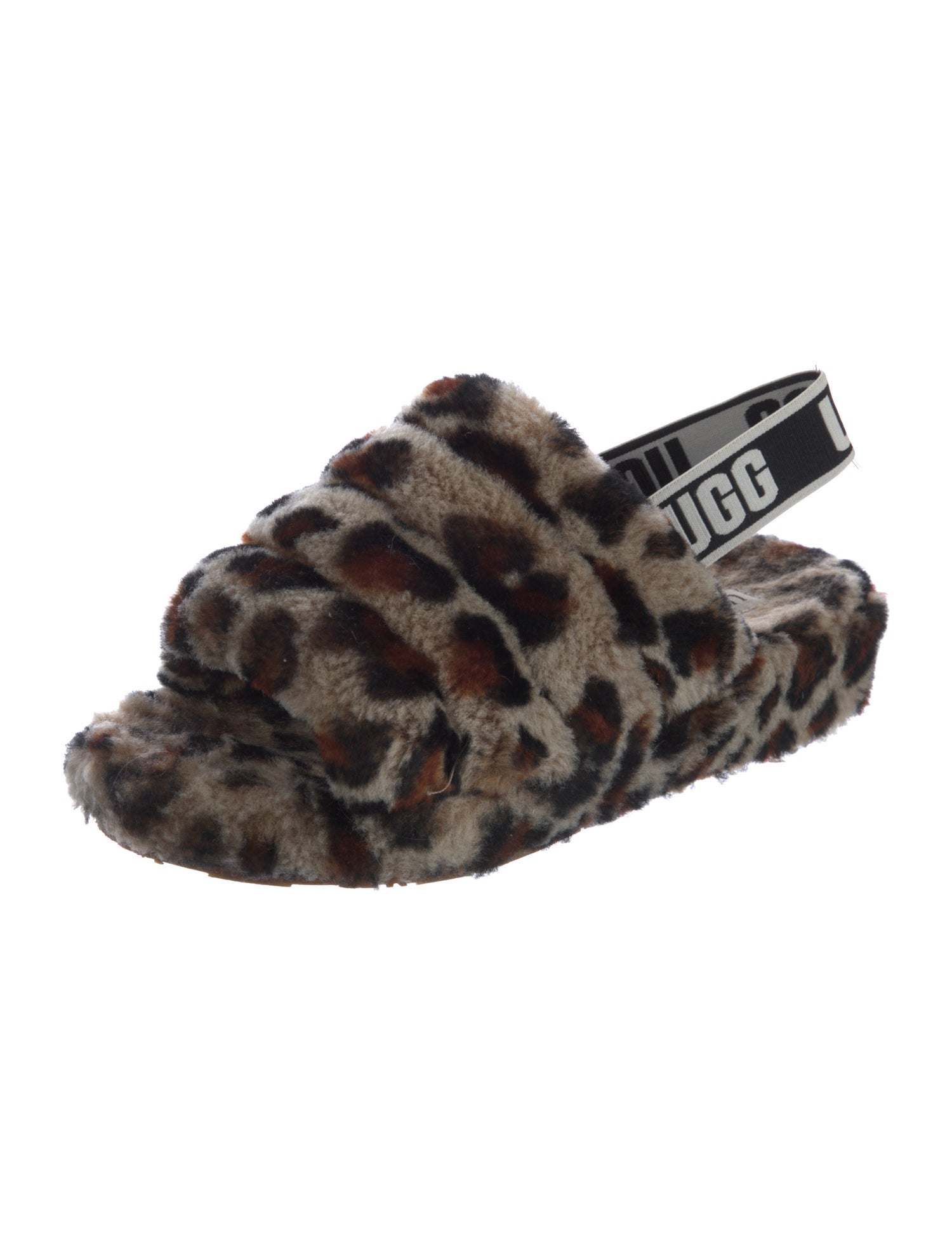 UGG Fur Animal Print Slingback Sandals