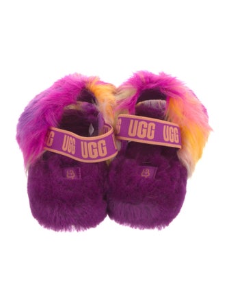 UGG Shearling Colorblock Pattern Slingback Sandals