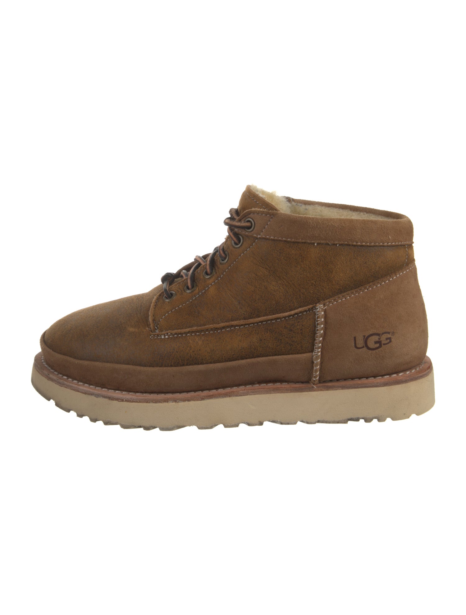UGG Suede Faux Fur Trim Lace-Up Boots