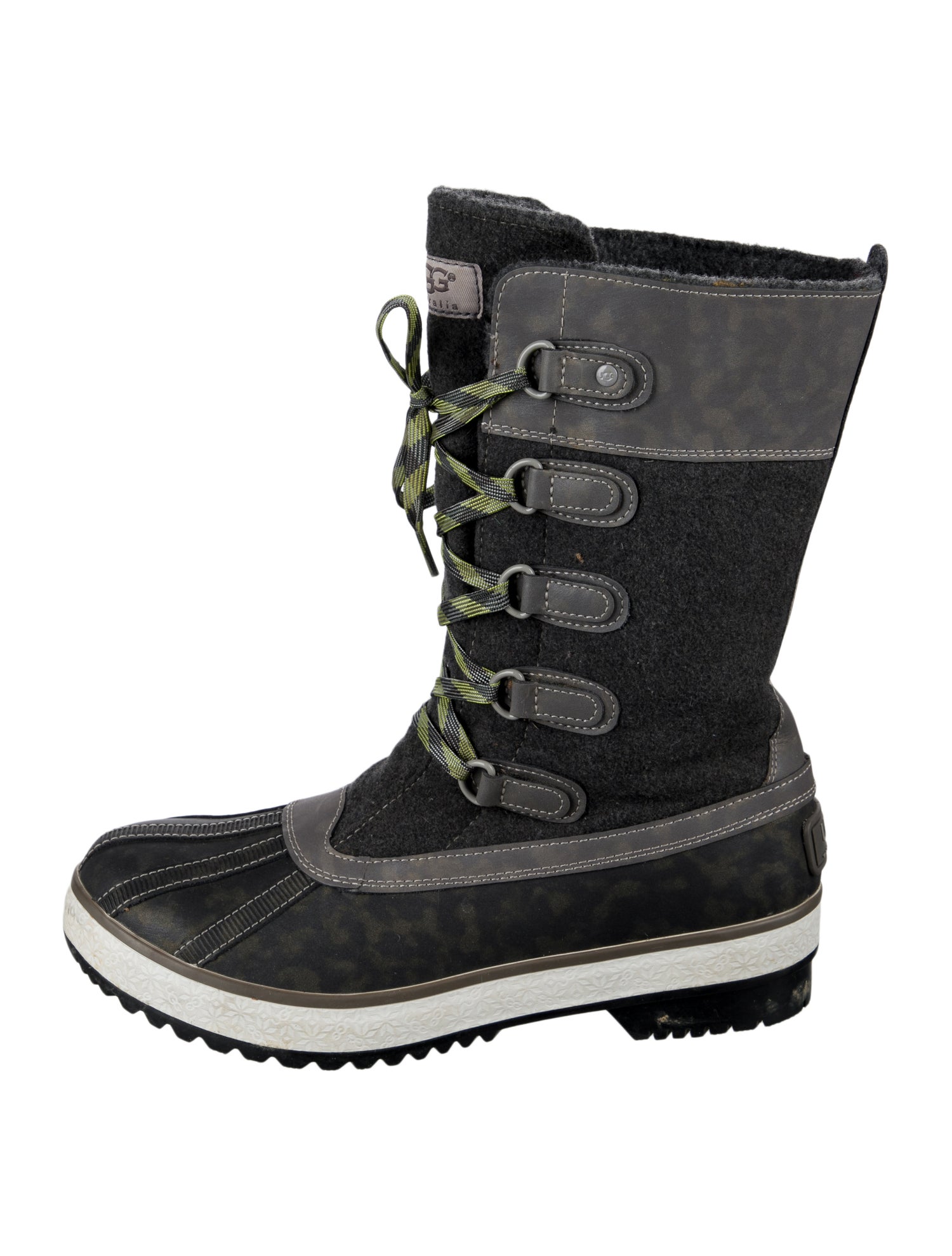 UGG Leather Colorblock Pattern Lace-Up Boots