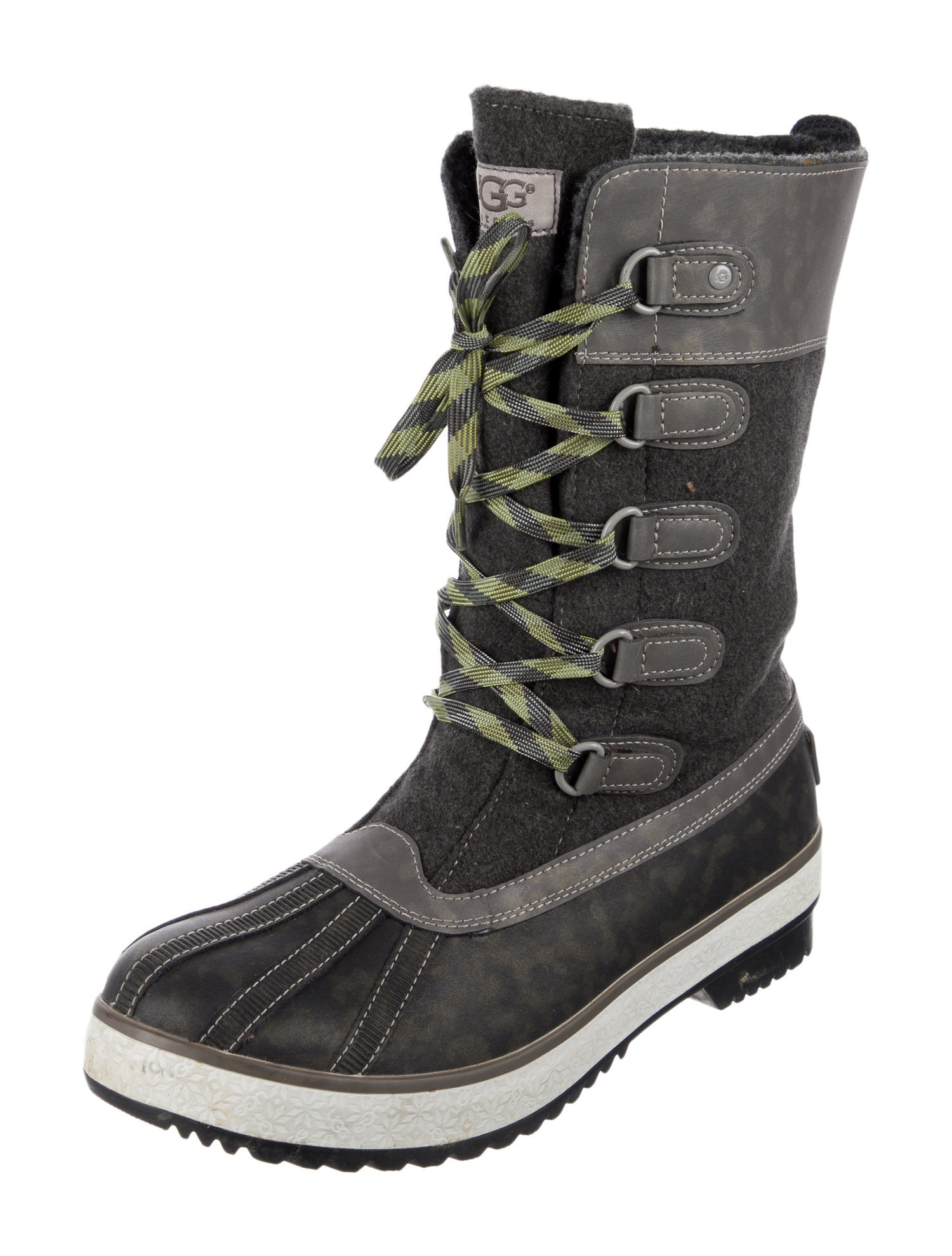 UGG Leather Colorblock Pattern Lace-Up Boots