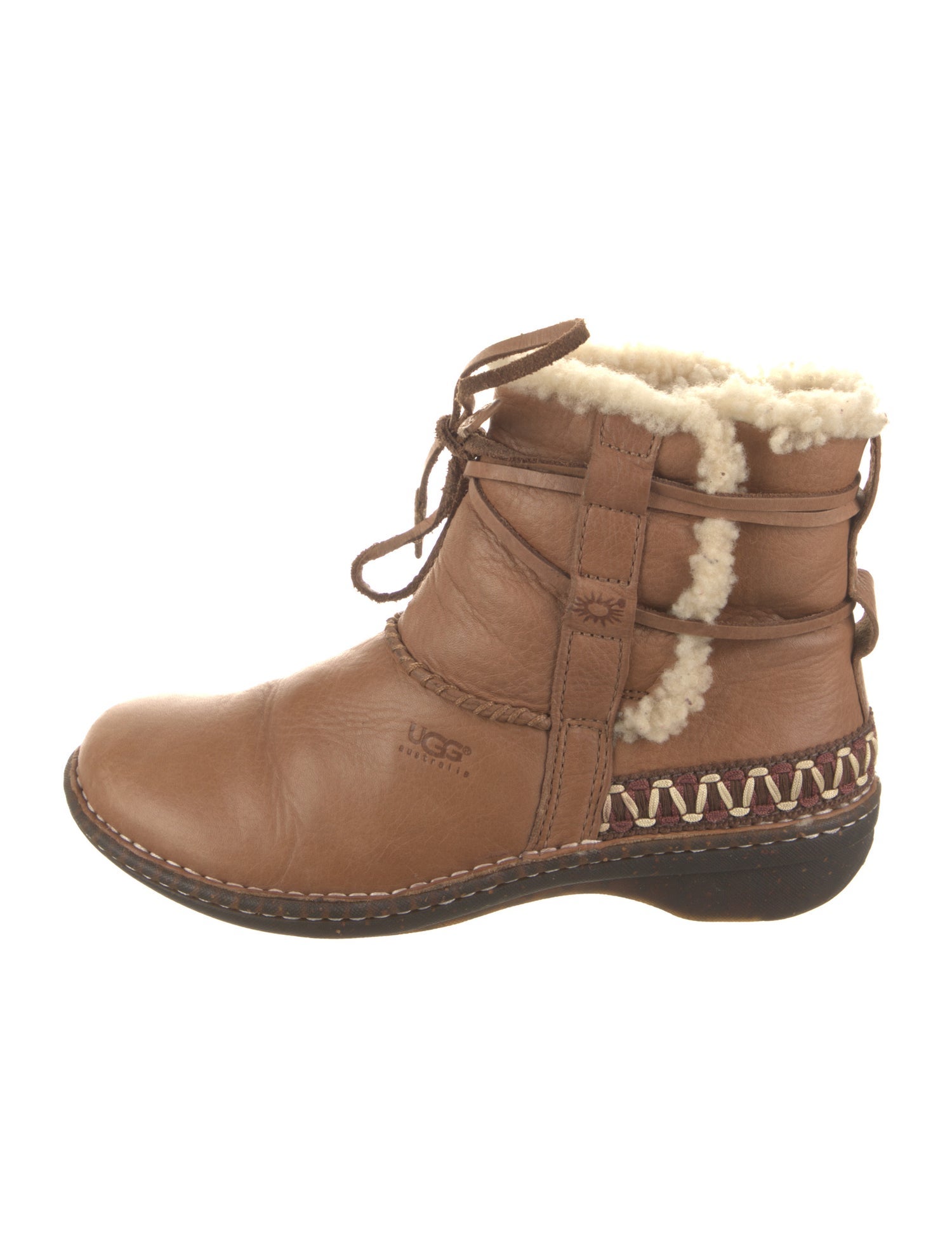 UGG Leather Colorblock Pattern Lace-Up Boots