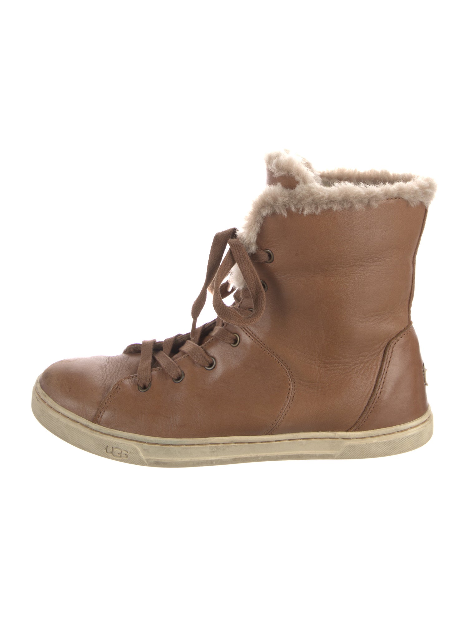 UGG Leather Fur Trim Lace-Up Boots