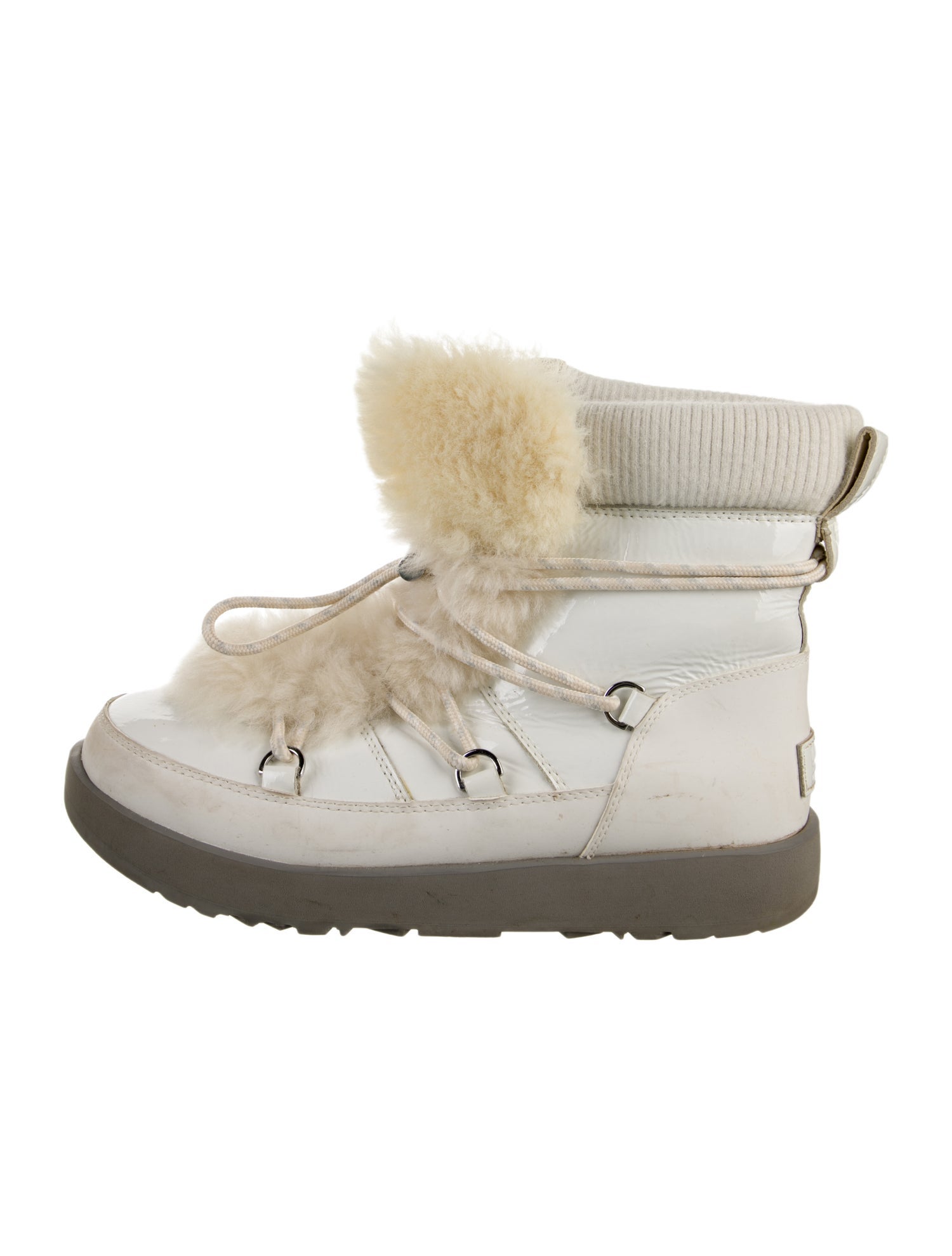 UGG Patent Leather Colorblock Pattern Lace-Up Boots